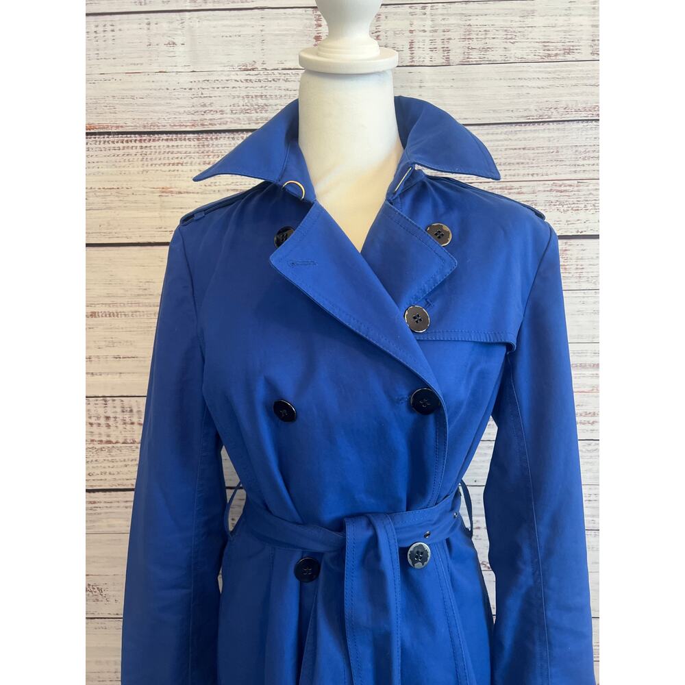 Kenneth Cole Reaction Womens Belted Rain Trench Coat Blue Size Small - Picture 2 of 15